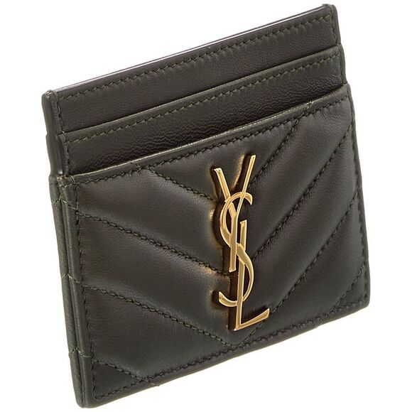 Saint Laurent Monogram Matelasse Leather Card Holder, Green - Picture 3 of 4